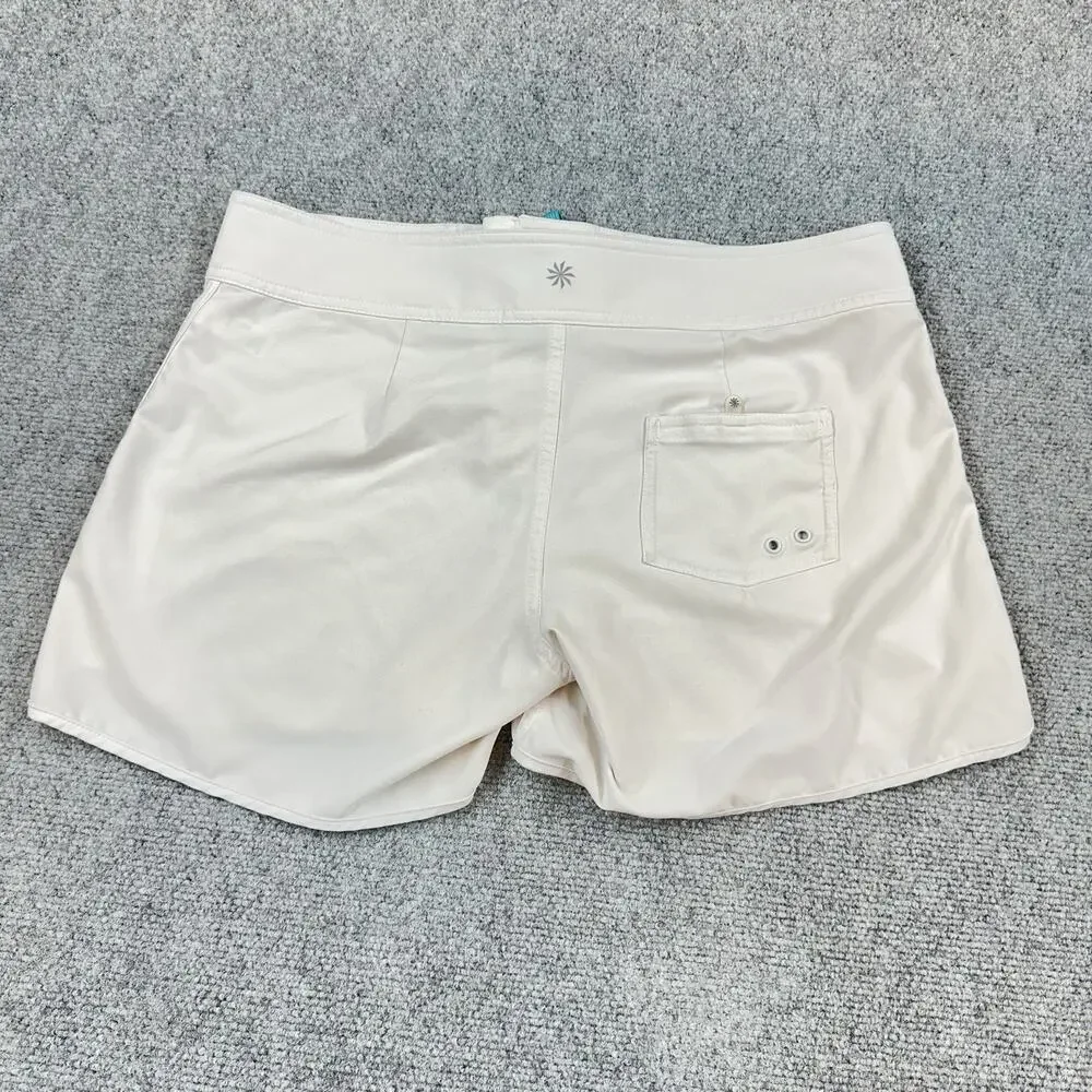 Athleta Floral Trestle Board Shorts Women 10 White Swim Beach Surf Drawstring